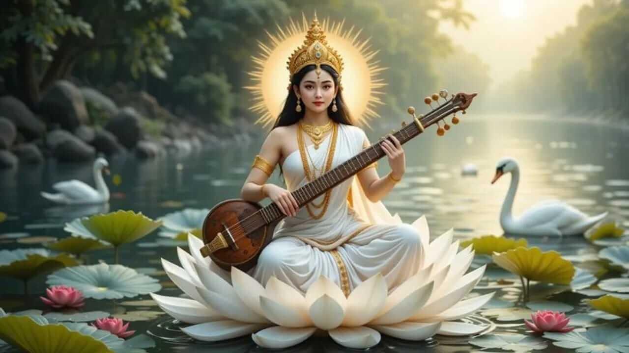 Devi Saraswati : देवी सरस्वतीचा यावेळी असतो जिभेवर वास, नक्की कोणती आहे ती वेळ? जाणून घ्या