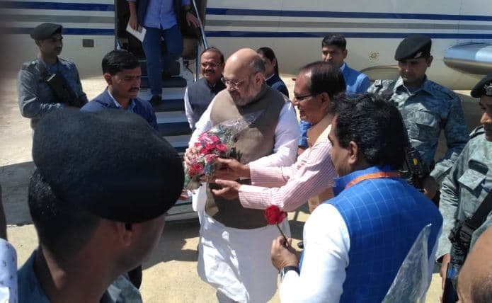 एमपी पहुंचे अमित शाह, शिवराज ने की अगुवाई, ‘संकल्प बाइक रैली’ की करेंगें शुरूआत