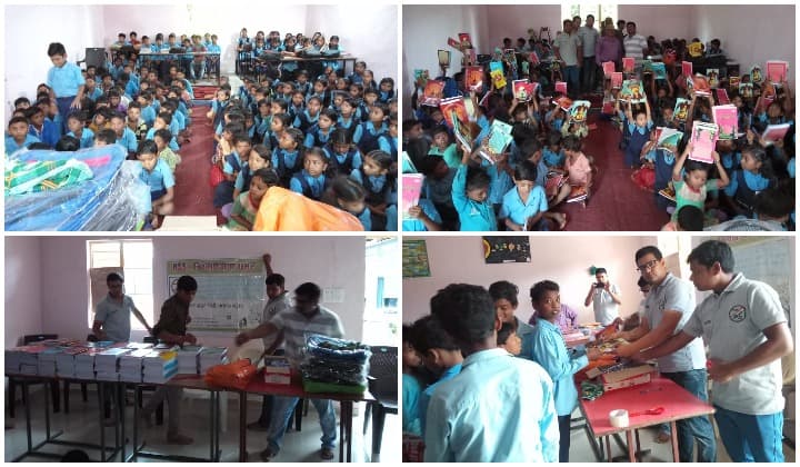 निस्वार्थ सेवा समूह ने स्कूली बच्चों को वितरित किए बैग कॉपी पेन