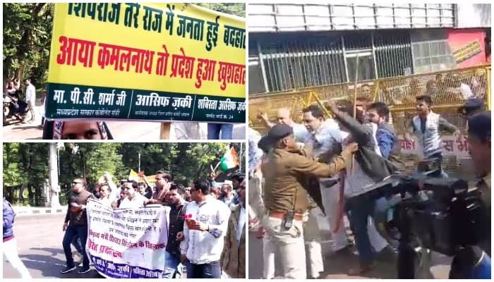 शिवराज को ‘गेट वेल सून’ कार्ड देने पहुंचे कांग्रेसियों की पुलिस से झड़प