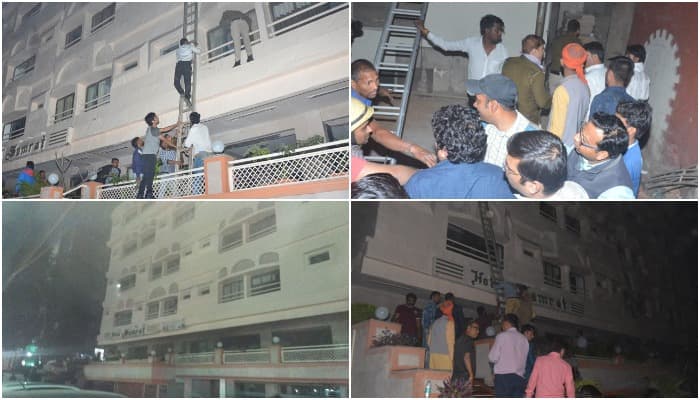 होटल में लगी आग, मची अफरा-तफरी, जान बचाने कांच तोड़कर कूदे लोग, कई घायल