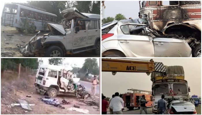 दो अलग अलग भीषण सड़क हादसों में 10 की दर्दनाक मौत, कई घायल, कार में लगी आग