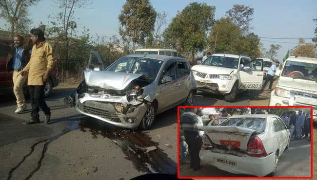 मंत्री के काफिले में आपस में टकराईं गाड़ियां, बाल-बाल बचे, कई नेताओं की कार क्षतिग्रस्त