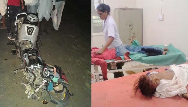 कार और बाइक की भीषण टक्कर, पति-पत्नी और बेटे की मौत, बेटी घायल