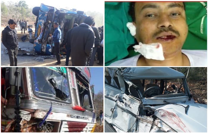 बस-कंटेनर की जोरदार भिड़ंत, पुलिस इंटेलिजेंस की कार भी क्षतिग्रस्त, पुलिसकर्मी समेत 25 घायल