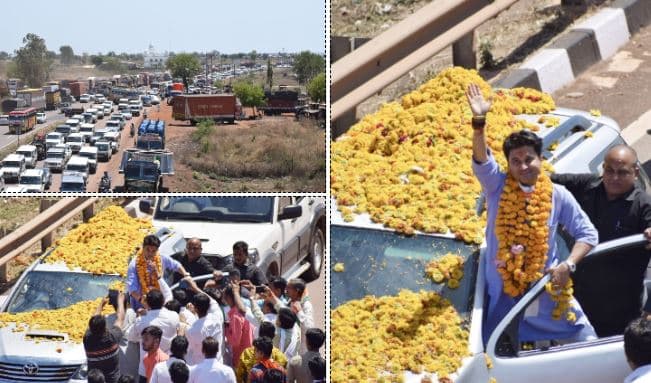 नामांकन से पहले सिंधिया ने दिखाई ताकत, रोडशो में सैंकड़ों वाहन और लोगों का सैलाब