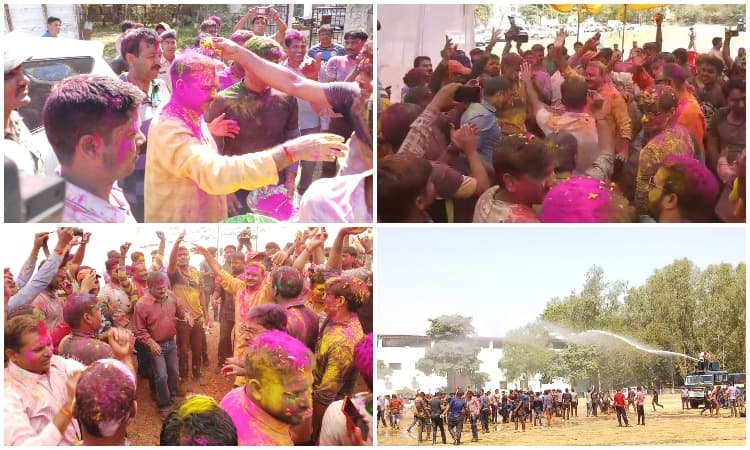 VIDEO: पुलिस की होली में जमकर उड़ा अबीर-गुलाल, डीजे की धुन पर झूमे आईजी-डीआईजी