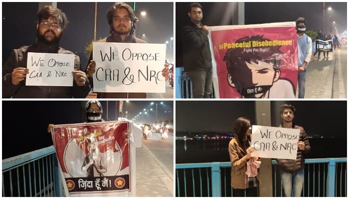 CAA और NRC के विरोध में वीआईपी रोड पर जमा हुए छात्र, अनोखे अंदाज में किया प्रदर्शन
