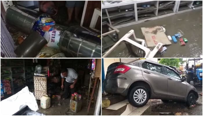बारिश का कहर, एक दर्जन मकान गिरे, दुकानों में घुसा पानी, लाखों का नुकसान