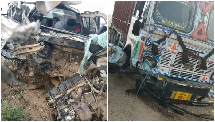 भीषण सड़क हादसा: ट्रक और कार में जोरदार भिड़ंत, उड़े परखच्चे, 3 की मौके पर मौत