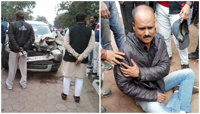 मिनी बस ने कार को मारी टक्कर, मीडियाकर्मी घायल