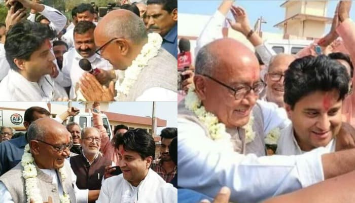 गुना में कुछ इस अंदाज में मिले दिग्विजय-सिंधिया
