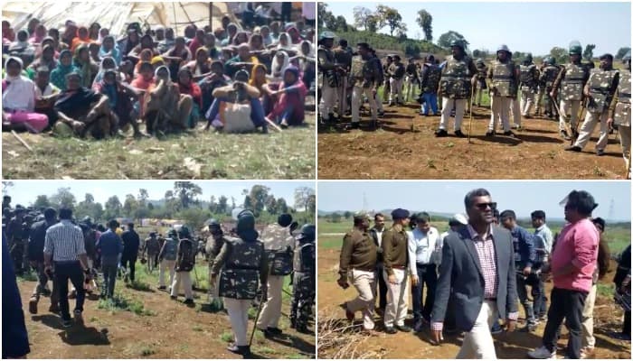 विवादित बांध को लेकर फिर बवाल, धरने पर ग्रामीण, मौके पर भारी पुलिस बल