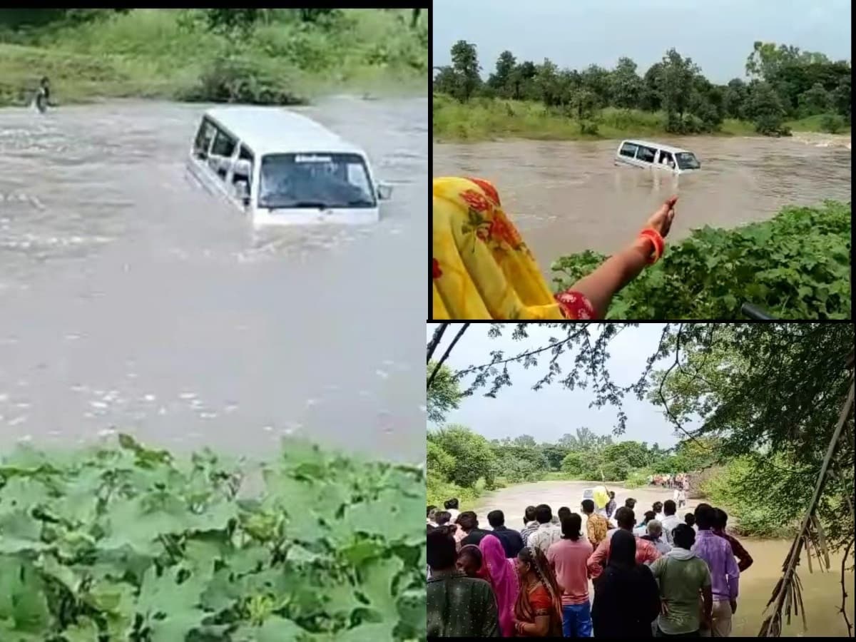 उफनती नदी में बही वैन, एक ने कूदकर बचाई जान, तीन की तलाश जारी