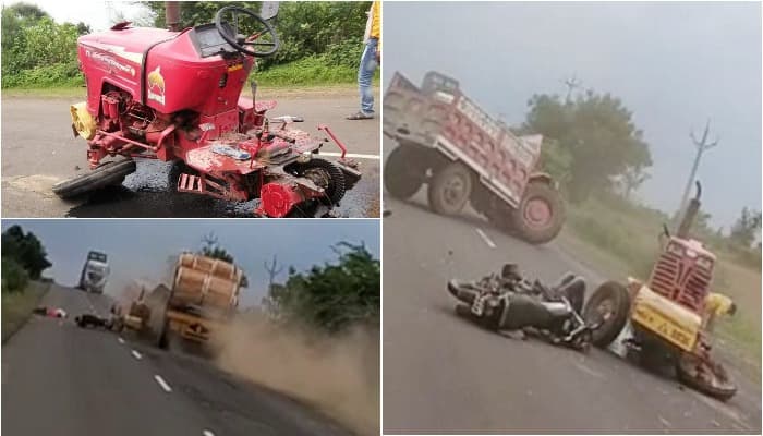 ट्राले की टक्कर से खिलौने की तरह बिखरा ट्रैक्टर, युवक की मौत, सामने आया Live Video