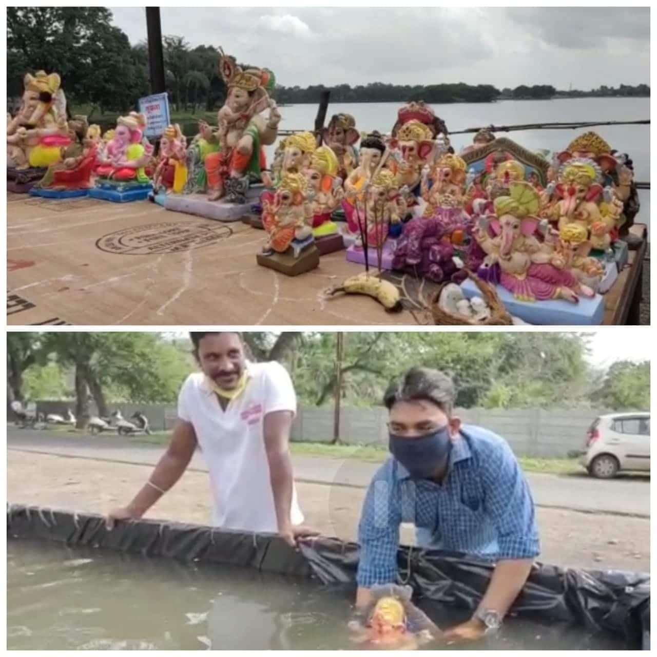 गणेश प्रतिमाओं का विसर्जन जारी, नगर निगम ने बनाए अस्थायी कुंड