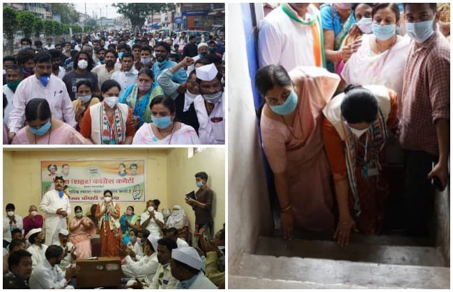 सीढ़ियों पर माथा टेककर कांग्रेस दफ्तर पहुंची पारुल साहू, बोलीं, ‘फिर लहराएगा लोकतंत्र का परचम’