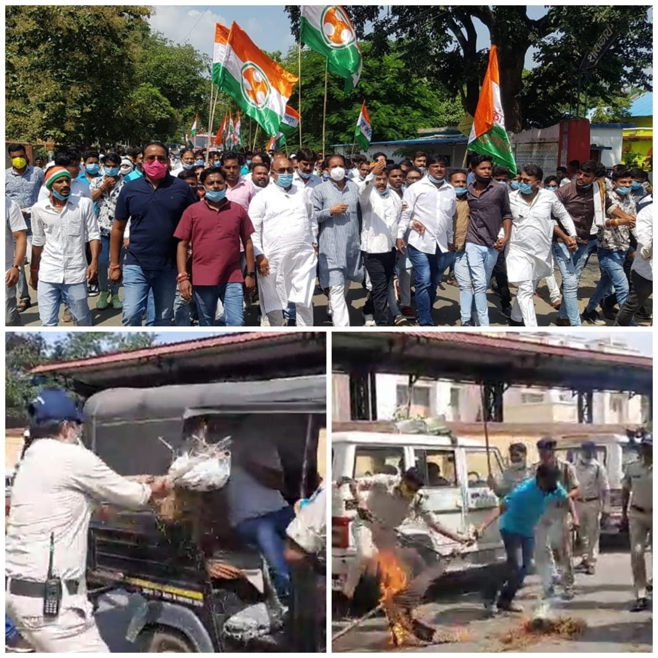 कांग्रेसियों और पुलिस में छीना झपटी, पीएम के पुतला दहन पर भिड़े