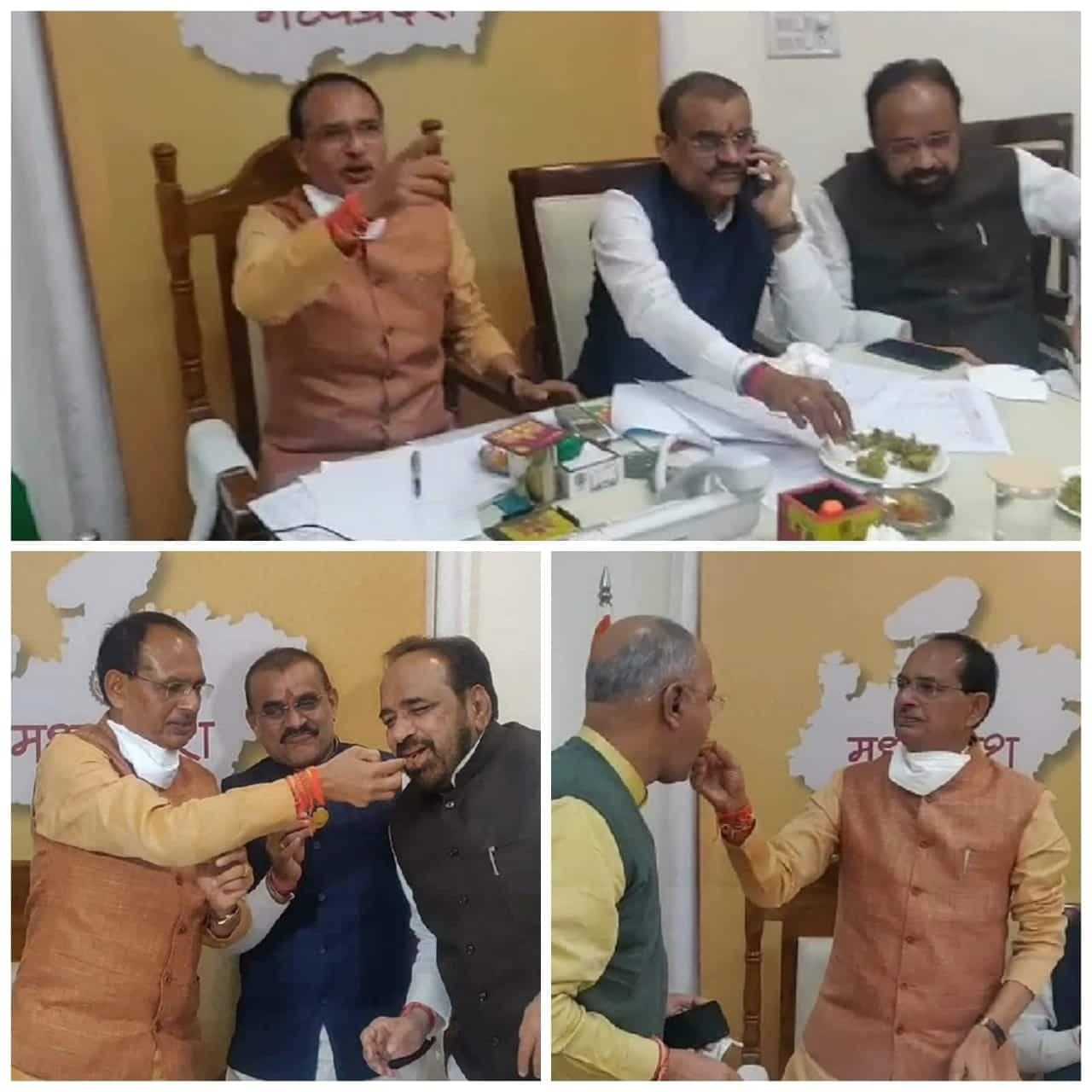 सीएम शिवराज सिंह चौहान ने खिलाई मिठाई, बीजेपी में जश्न शुरू