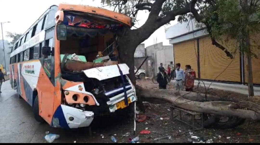 ड्राइवर को लगी झपकी, बस पेड़ से टकराई, 10 घायल 2 की हालत नाजुक