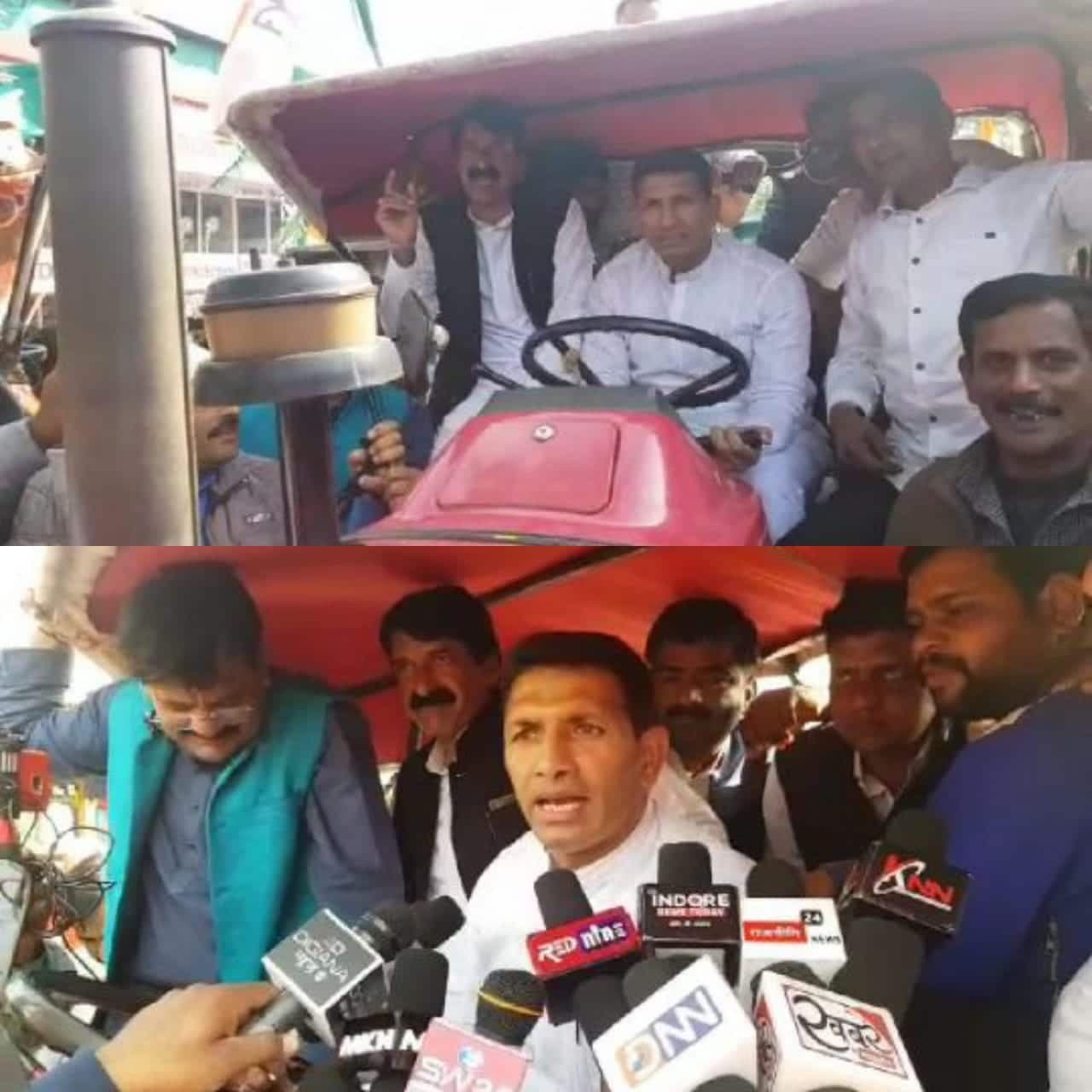ट्रैक्टर पर सवार जीतू पटवारी का प्रहार, केंद्र सरकार पर जमकर साधा निशाना