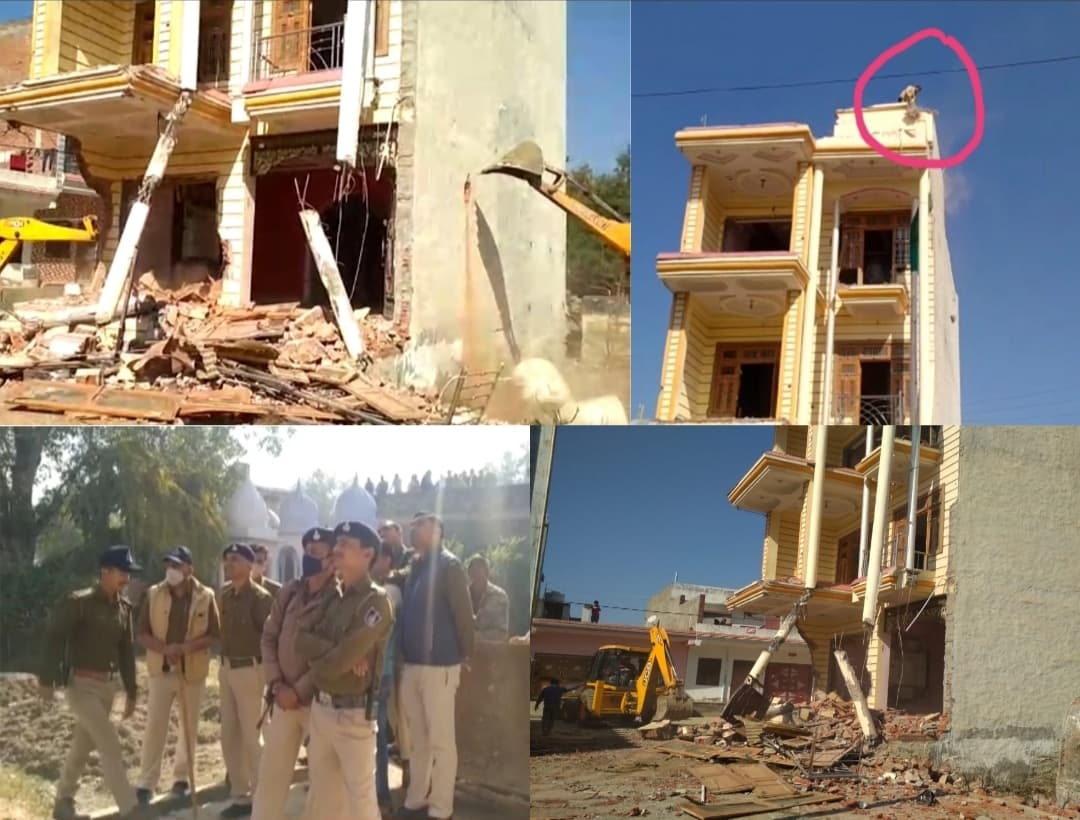 गाँजा तस्कर के तीन मंजिला मकान पर चला प्रशासन का बुलडोजर, भारी पुलिस बल तैनात