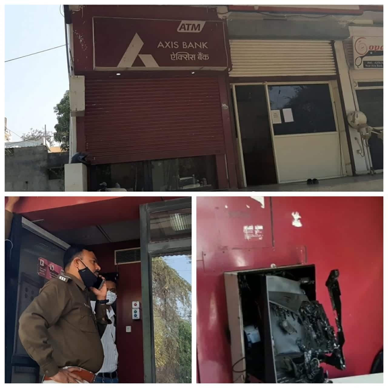पॉश इलाके में एटीएम को गैस कटर से काटने की कोशिश, मशीन जलकर खाक, सीसीटीवी में कैद घटना