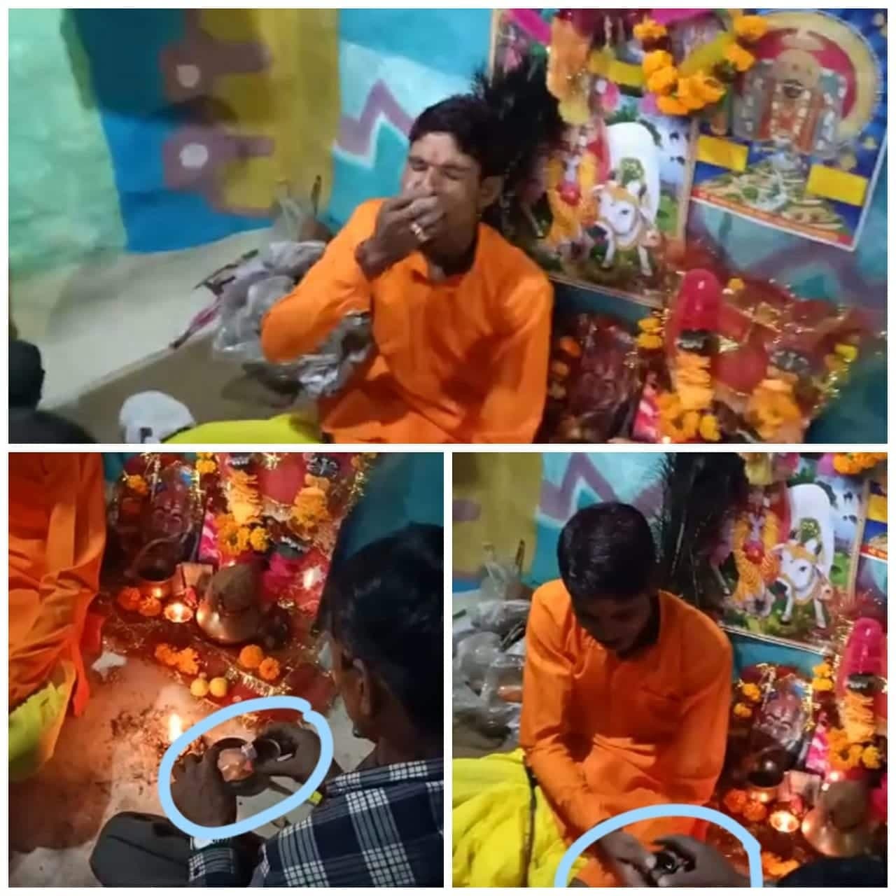 खुलकर चल रहा अंधविश्वास का बाजार, प्रसाद के रूप में शराब मंगवाता और पीता बाबा