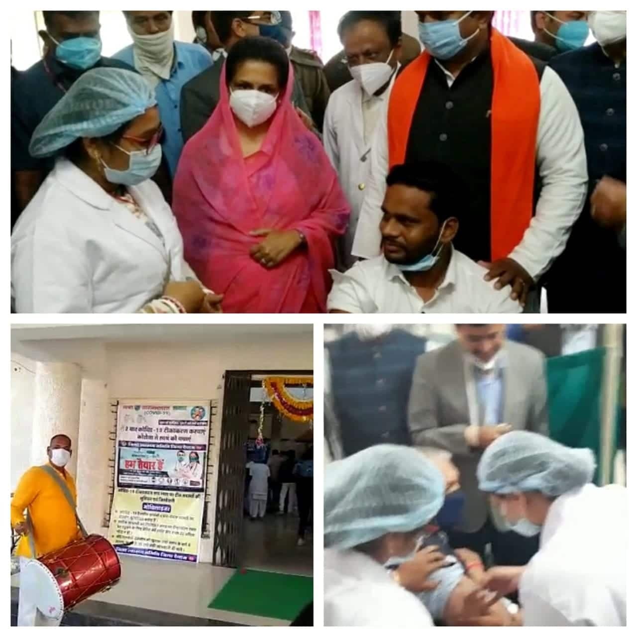 देवास- सासंद, विधायक की मौजूदगी में लगा पहला टीका, ढोल ढमाकों के साथ शुभारंभ