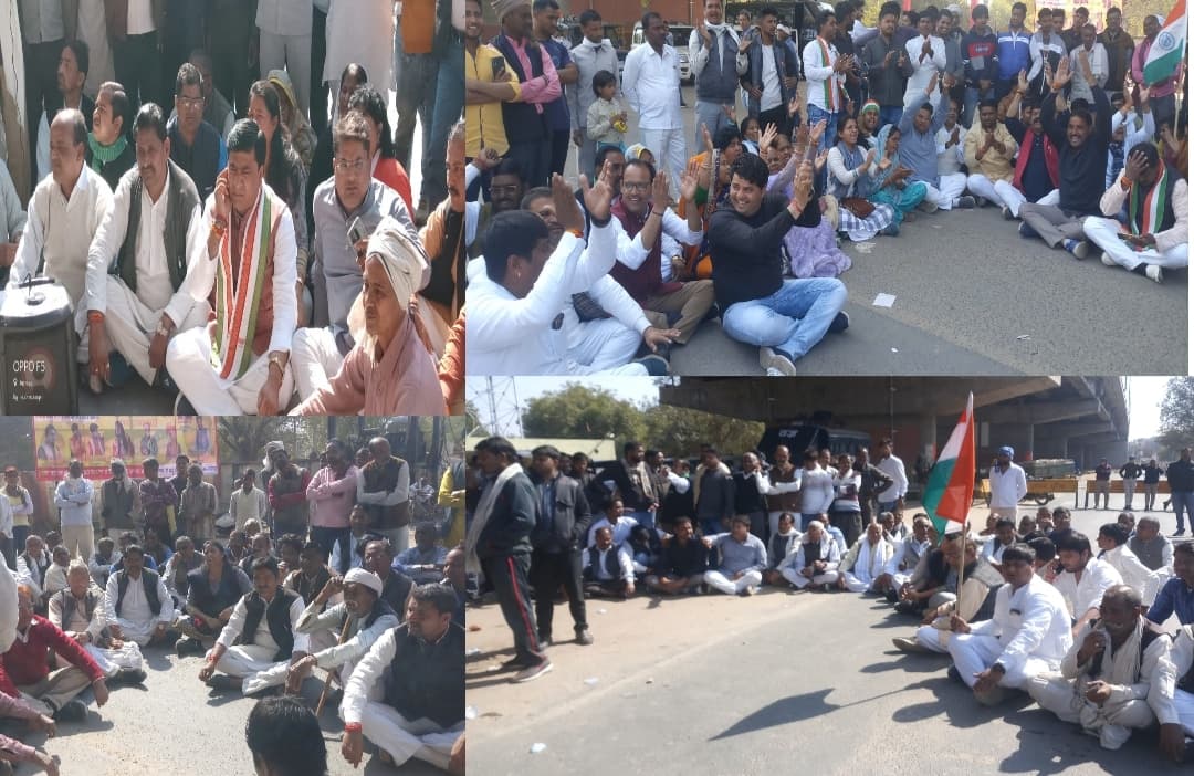 किसानों के समर्थन में कांग्रेस ने किया नेशनल हाईवे पर चक्काजाम