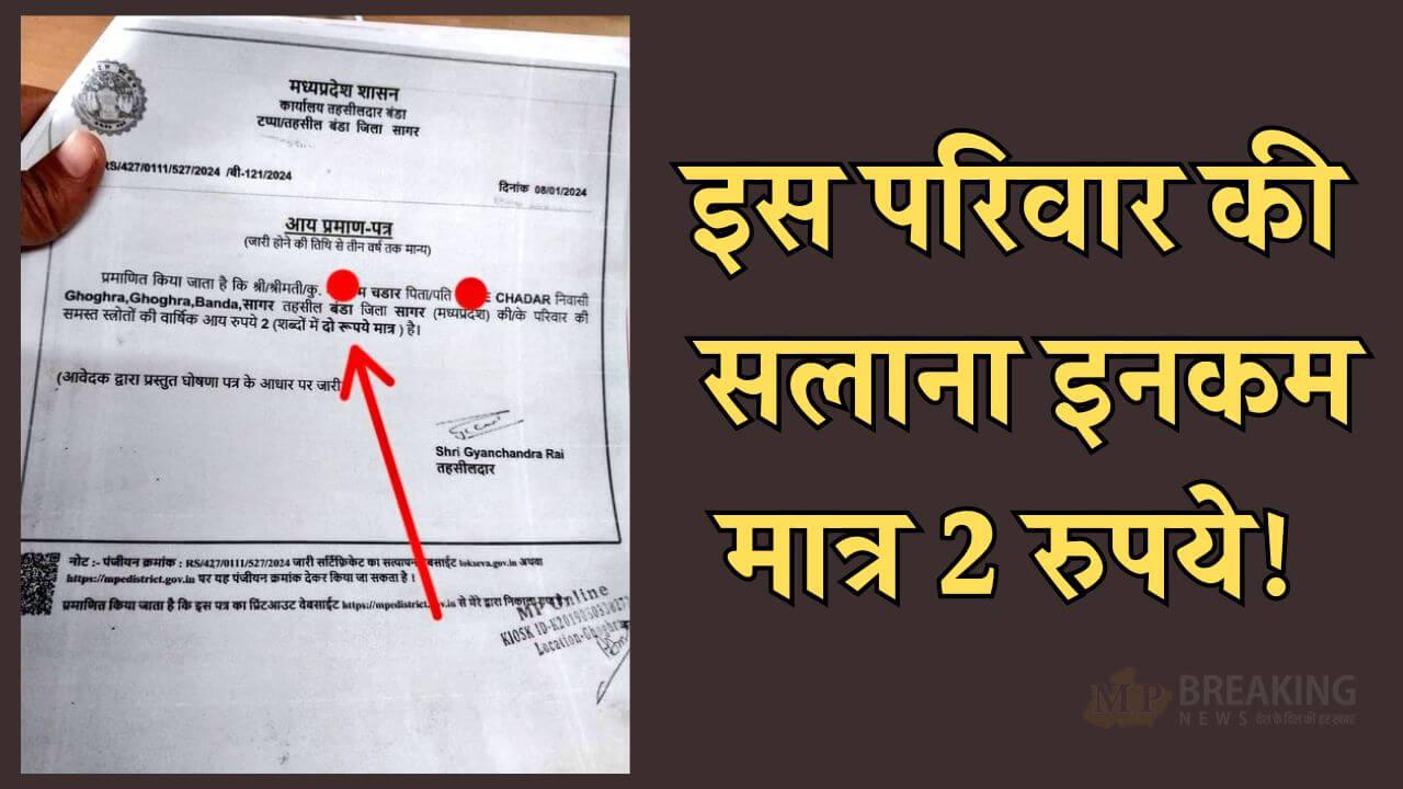 सलाना सिर्फ 2 रुपये कमाता है यह परिवार, तहसीलदार ने जारी किया आय प्रमाण पत्र, सोशल मीडिया पर वायरल, देखें खबर
