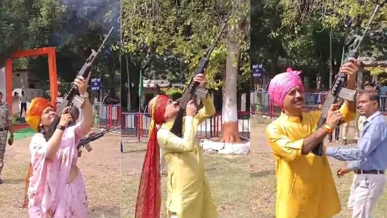 शस्त्र पूजन में शामिल हुए मंत्री, सांसद, प्रशासन और पुलिस अधिकारी, हर्ष फायर कर दी दशहरे की शुभकामनाएं