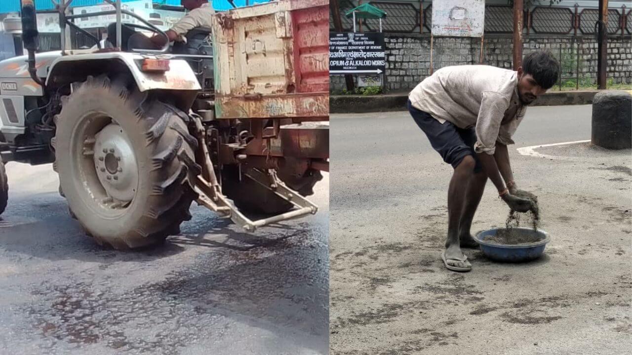 भ्रष्टाचार: घटिया निर्माण को छुपाने सड़क ठेकेदार ने गड्ढों में डाला ऑइल, ऊपर फैलाई सीमेंट