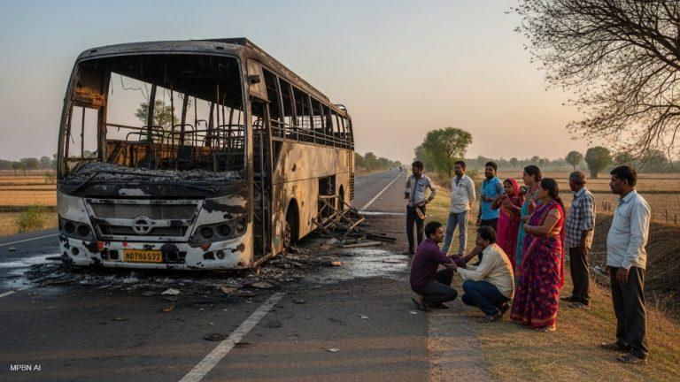 इंदौर–रीवा मार्ग पर चलती बस बनी आग का गोला, लपटों के बीच कूदकर बचे यात्री