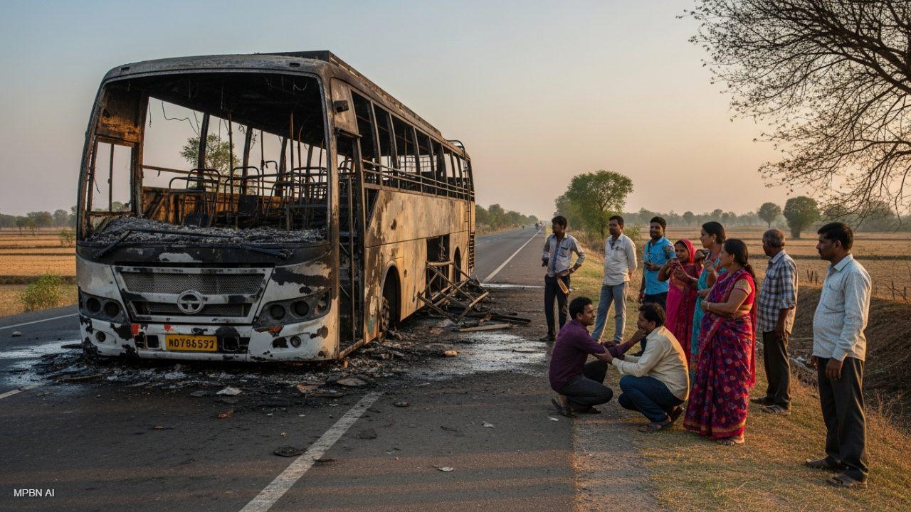 इंदौर-रीवा बस में चलती बस में लगी भीषण आग, लपटों के बीच कूदकर बचे यात्री