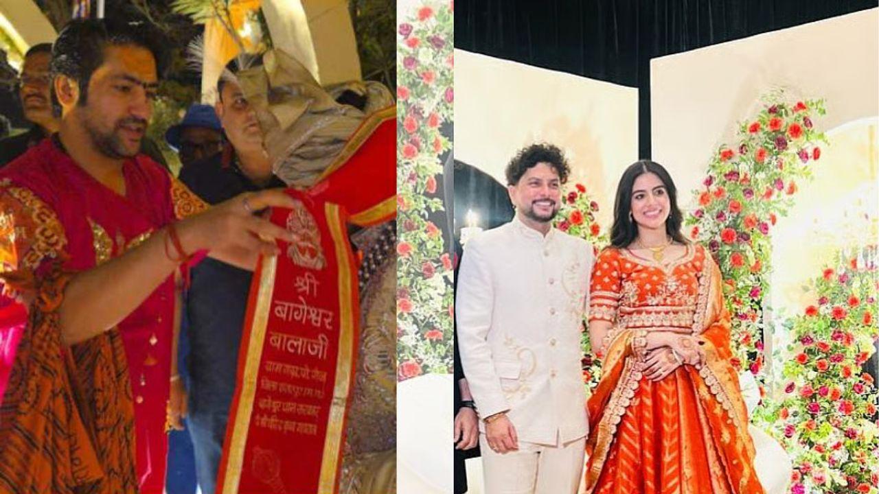 क्रिकेटर कुलदीप यादव की शादी में पहुंचे बाबा बागेश्वर, नवविवाहित जोड़े को दिया आशीर्वाद