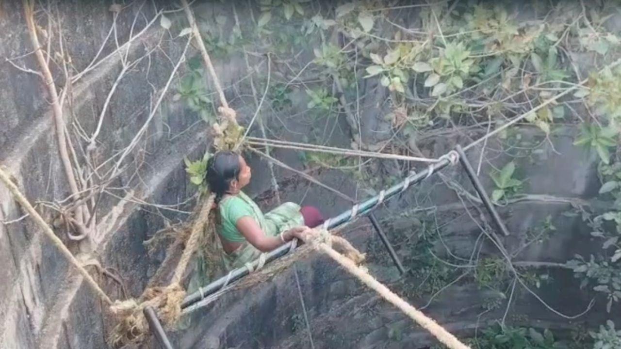 जिंदगी और मौत के बीच झूलती रही महिला! कुएं में कूदने के बाद रस्सी से अटकी