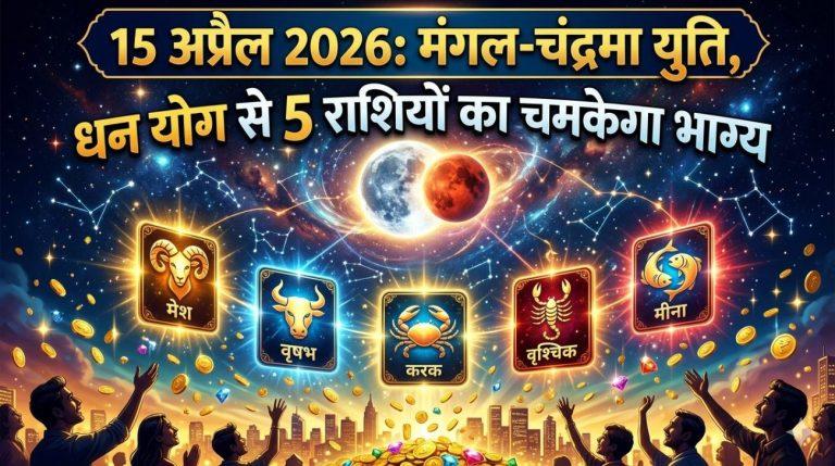 15 अप्रैल 2026: मंगल-चंद्रमा युति, धन योग से 5 राशियों का चमकेगा भाग्य