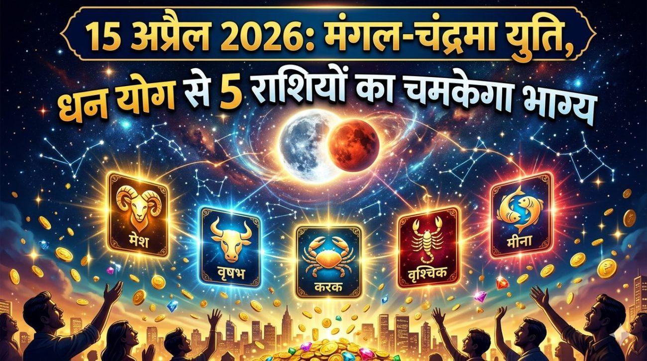 15 अप्रैल 2026: मंगल-चंद्रमा युति, धन योग से 5 राशियों का चमकेगा भाग्य