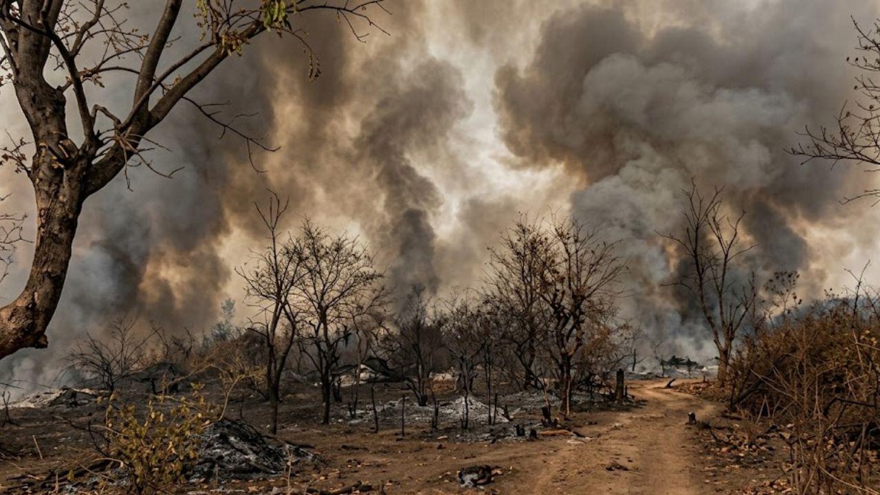 जंगल में भीषण आग का कहर, 20 हेक्टेयर वन क्षेत्र राख, दो वनकर्मी बेहोश