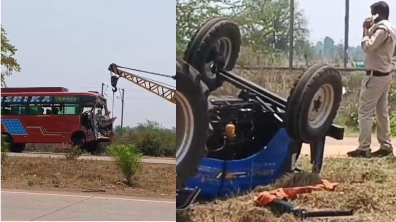 तेज रफ़्तार बस ने गेहूं से भरी ट्रैक्टर ट्रॉली में पीछे से मारी टक्कर, 50 यात्री घायल, 6 की हालत गंभीर