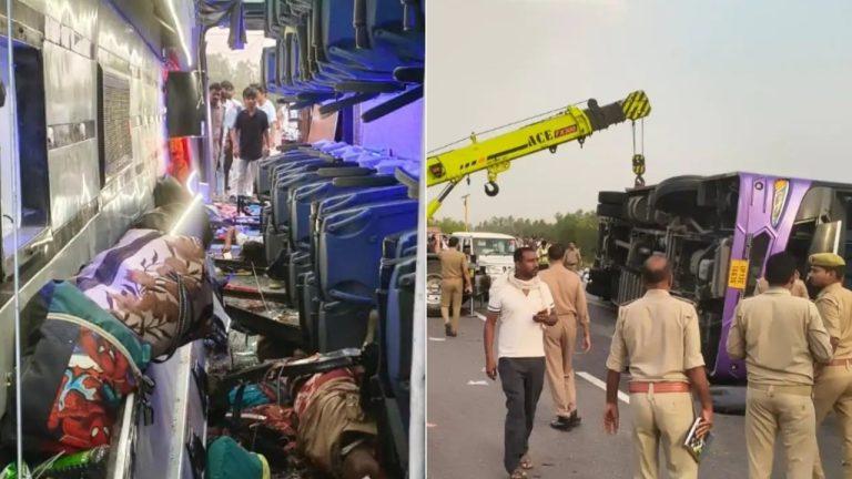 आगरा-लखनऊ एक्सप्रेसवे पर हुआ बड़ा हादसा, पलटी डबल डेकर बस, 6 की मौत, कई घायल