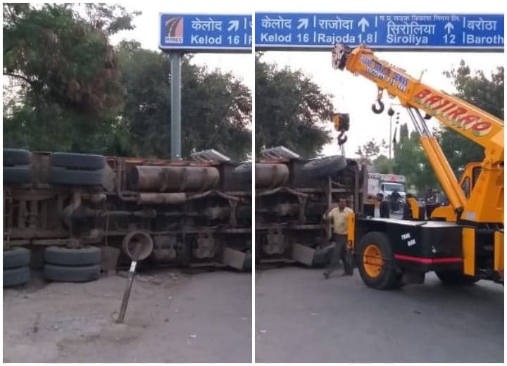 केले से भरा ट्रक पुलिस चौकी पर पलटा, हादसे में एक आरक्षक समेत दो की मौत