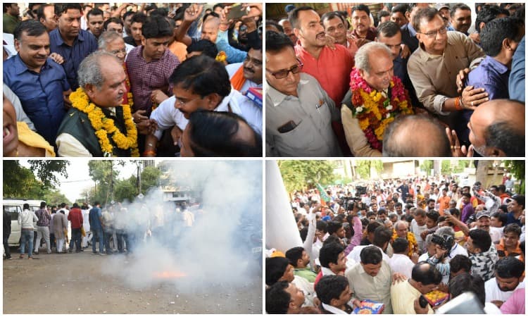 ग्वालियर में जीत का जश्न, नरेन्द्र तोमर, विवेक शेजवलकर का जोरदार स्वागत