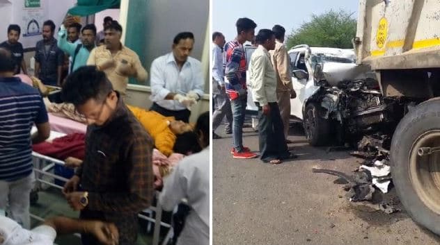 दर्दनाक हादसा: खड़े डंपर में घुसी तेज रफ़्तार कार, तीन की मौत