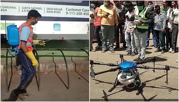 जनता कर्फ्यू: इंदौर में निगम कर रहा दवाओं का छिड़काव, ड्रोन से होगा सेनेटाइजेशन