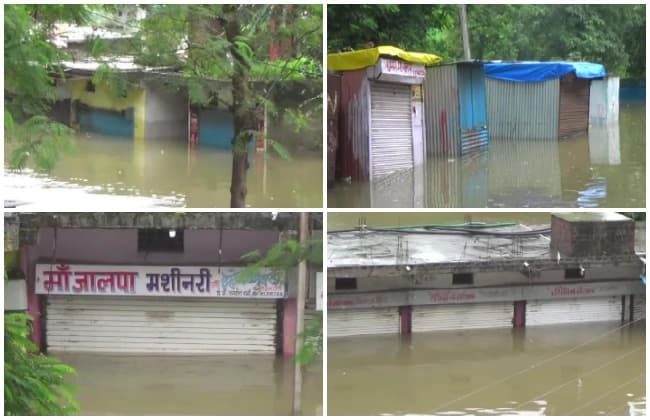राजगढ़ में नदियां उफान पर, डेम से छोड़े पानी में 50 से अधिक दुकानें डूबीं