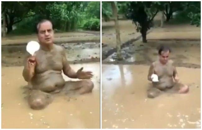Video: कीचड़ से नहाये भाजपा सांसद बोले- ‘कोरोना से बचना है तो शंख बजाएं’