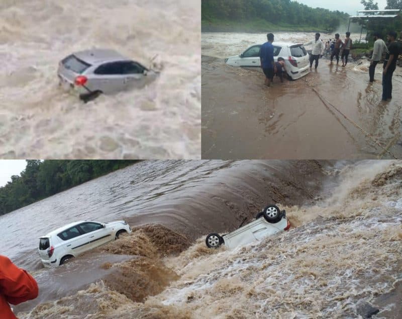 झरने में अचानक आया उफान और बह गई 4 कार, ग्रामीणों ने किया रेस्क्यू, देखिए वीडियो