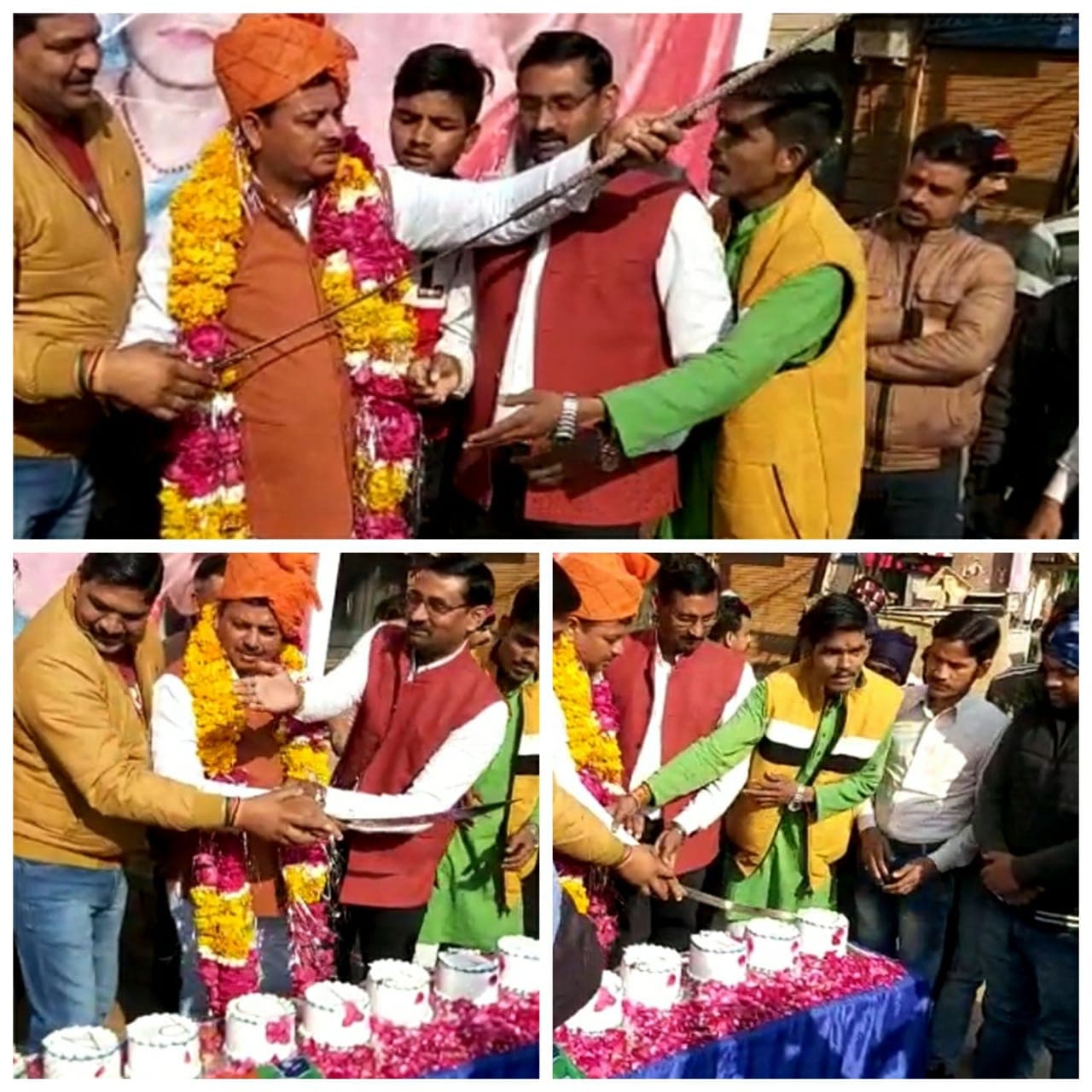 नेताजी जी की दबंगई, तलवार से केक काटकर मनाया जन्मदिन, देखिये वीडियो